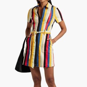 Alice + Olivia Jeans Gorgeous Denim Dress Boheme Multi color Stripe Mini sz 4
